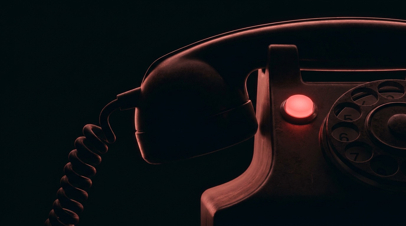 Custom on-hold message for business: vintage telephone with a glowing red hold light