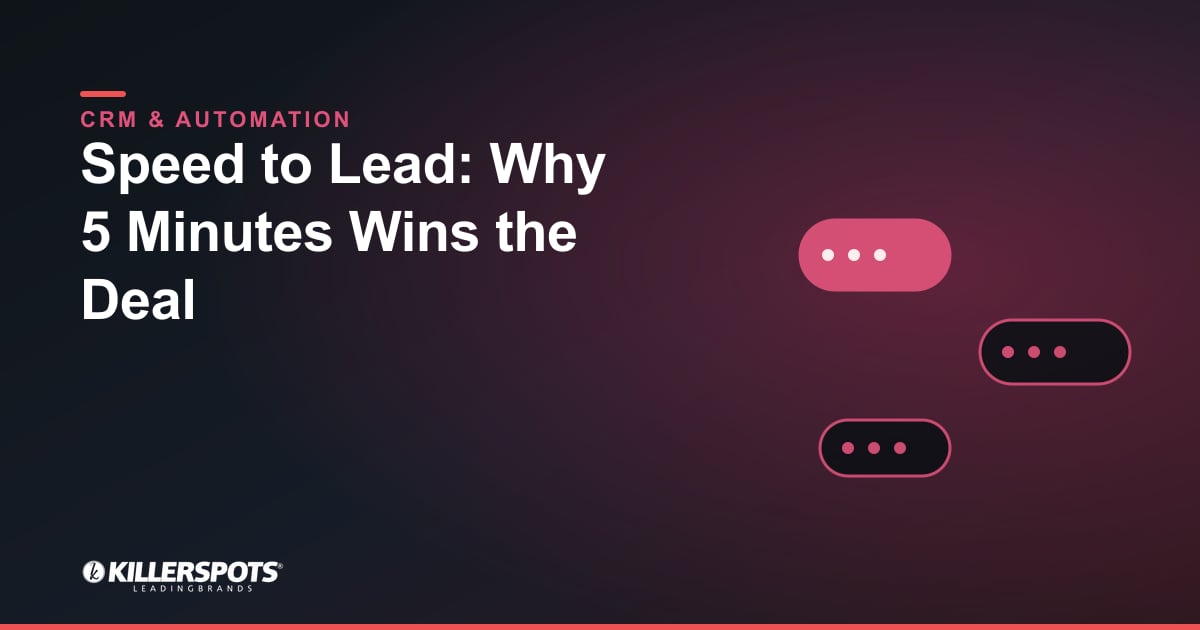 Speed to Lead: Why 5 Minutes Wins the Deal: Killerspots branded CRM and automation graphic